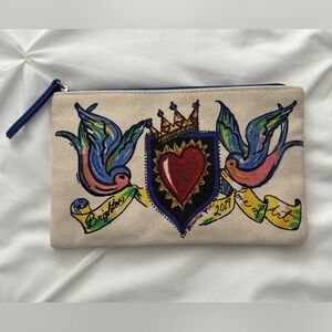 Brighton 2019 Canvas Pouch w/ Heart and Bird Design, EUC